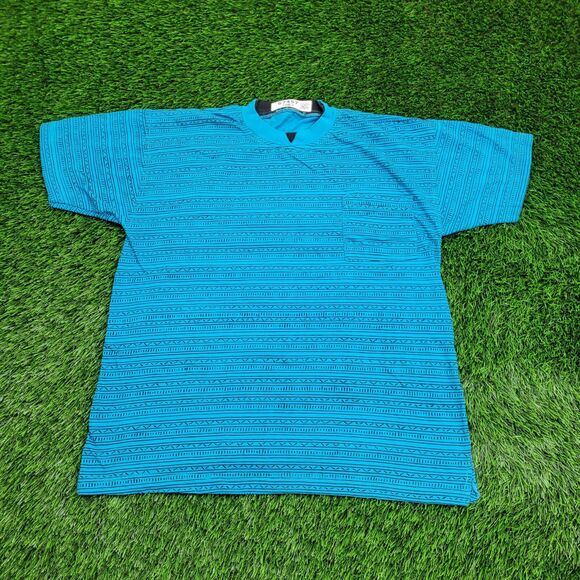 Vintage Tribal Aztec Shirt Large 21x27 Blue - Picture 1 of 10